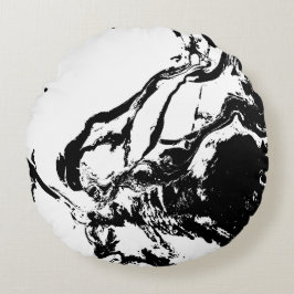 Svartvit Abstrakt Ansikte Incidental Art Rund Kudde