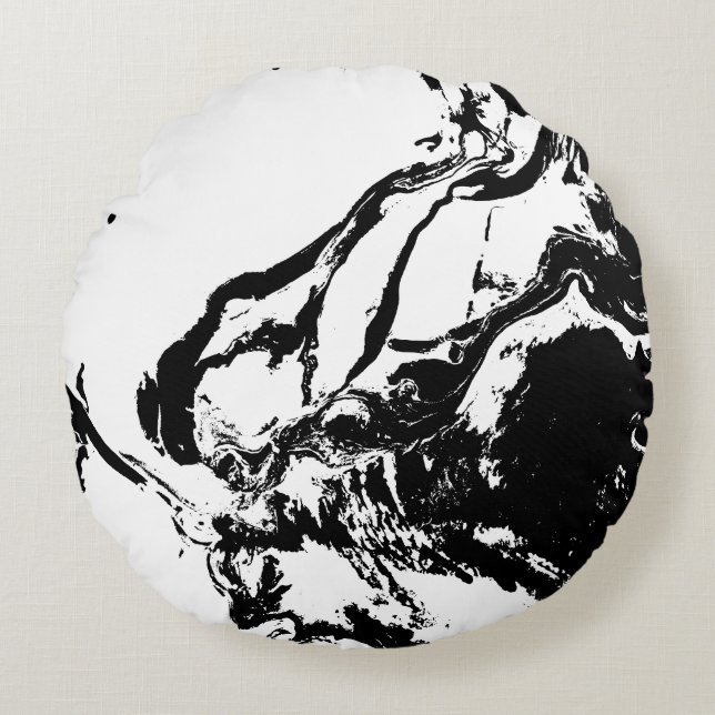 Svartvit Abstrakt Ansikte Incidental Art Rund Kudde (Framsidan)