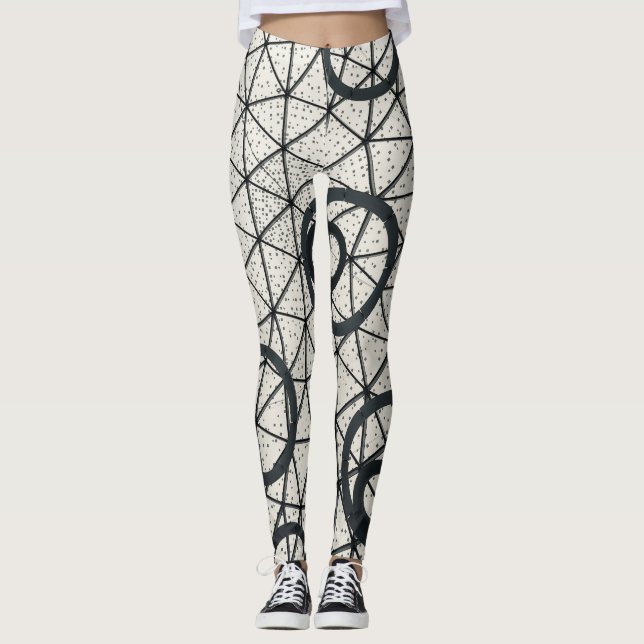 Svartvit Abstrakt cirklar Leggings (Framsida)
