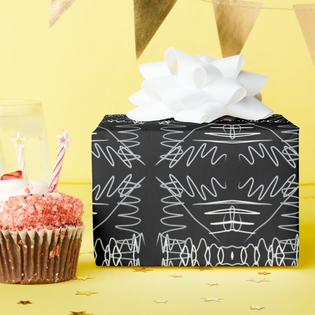 Svartvit abstrakt design presentpapper (Födelsedagsfest)