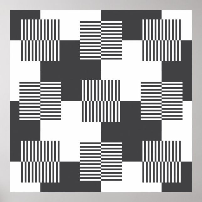 Svartvit Abstrakt Geometric Mönster Poster (Framsidan)