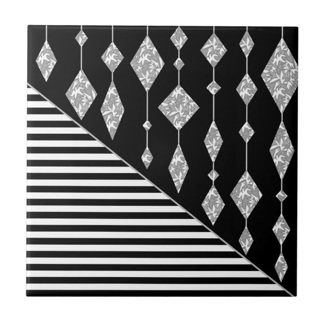 Svartvit, abstrakt, geometrisk, enkel, skanna kakelplatta (Framsidan)