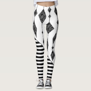 Svartvit, abstrakt, geometrisk, enkel, skanna leggings