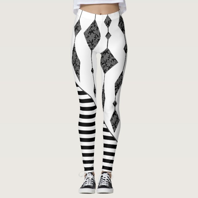 Svartvit, abstrakt, geometrisk, enkel, skanna leggings (Framsida)
