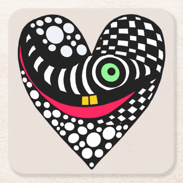 Svartvit abstrakt hjärta underlägg papper kvadrat (Framsidan)