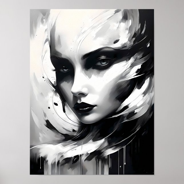 Svartvit Abstrakt Kvinnor Porträtt Poster (Framsidan)