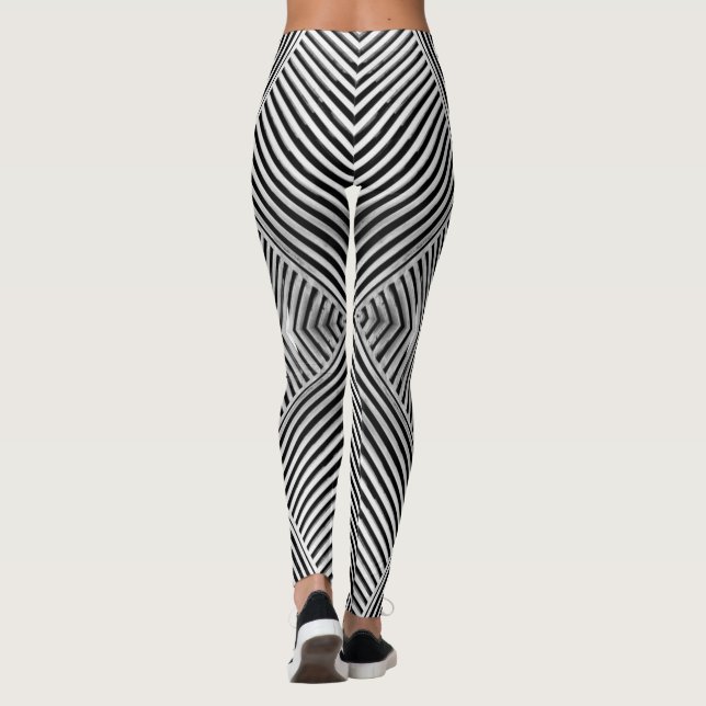 Svartvit Abstrakt Linjer Leggings (Baksida)