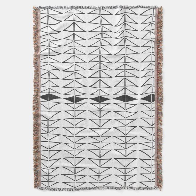 Svartvit Abstrakt Linjer Shapes Quirky Mönster Filt (Framsidan Vertikal)