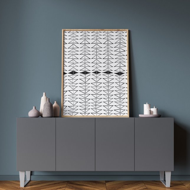 Svartvit Abstrakt Linjer Shapes Quirky Mönster Poster (Skapare uppladdad)