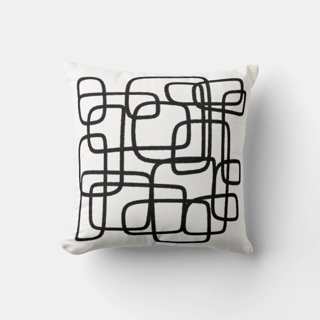 Svartvit Abstrakt med contemporary Line Art Cushio Kudde (Framsida)