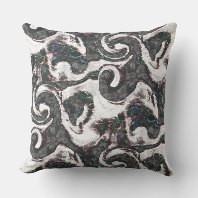 Svartvit abstrakt med detaljrikedom för färgad ell kudde (Framsida)