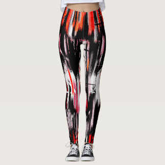 Svartvit Abstrakt med röd Orange Leggings