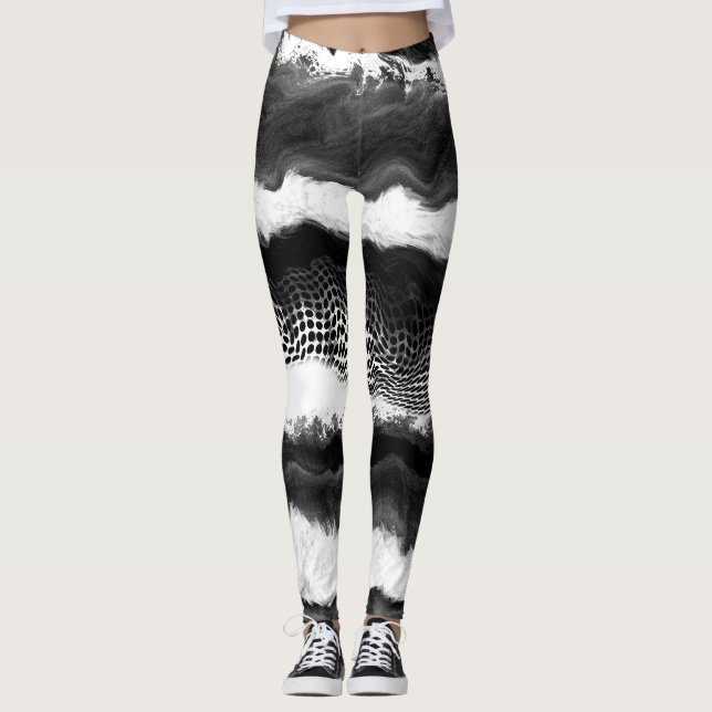 Svartvit Abstrakt Modern Illusion Art Leggings (Framsida)