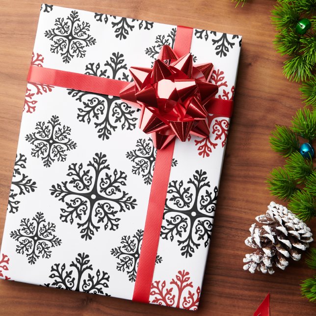 Svartvit Abstrakt Modern snöflake Mönster Presentpapper (Skapare uppladdad)