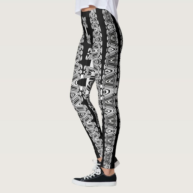 Svartvit abstrakt mönster leggings (Vänster)