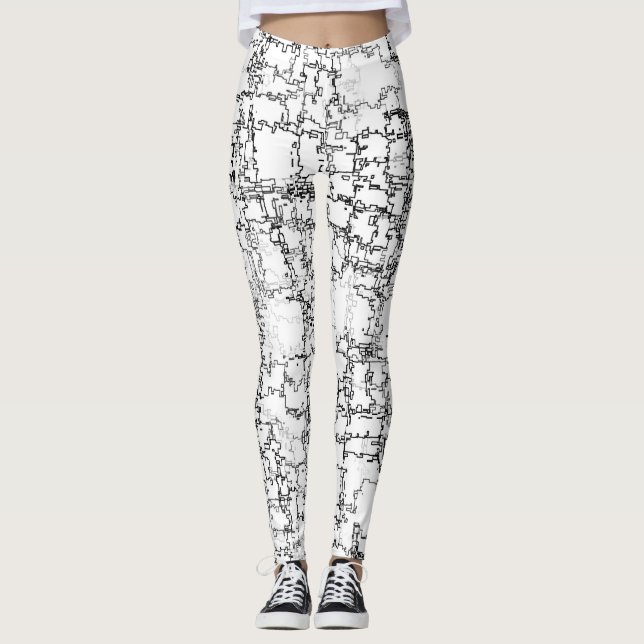 Svartvit Abstrakt Mönster Leggings (Framsida)