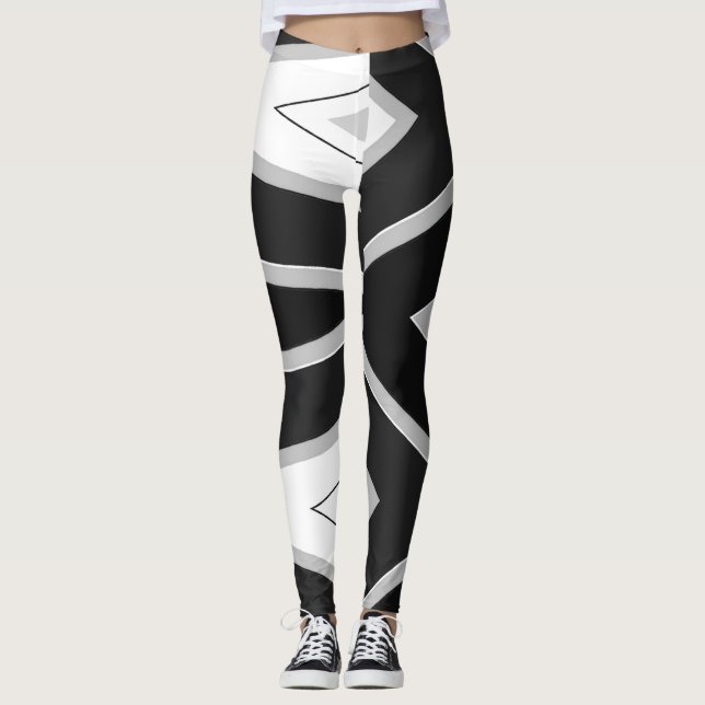 Svartvit abstrakt mönster "Ratti_Kreativ_Arts" Leggings (Framsida)