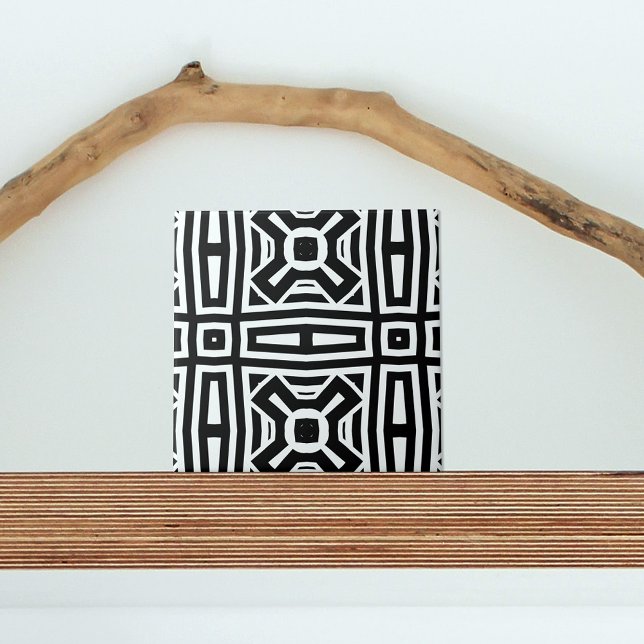 Svartvit Abstrakt Op Art Geometric Mönster Kakelplatta (Skapare uppladdad)