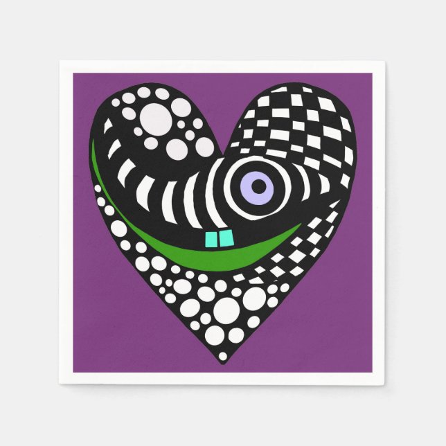 Svartvit abstrakt på lila pappersservett (Framsidan)