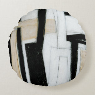 Svartvit Abstrakt Rund Kudde