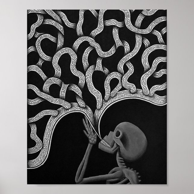 Svartvit Abstrakt Skeleton Teckning Poster (Framsidan)