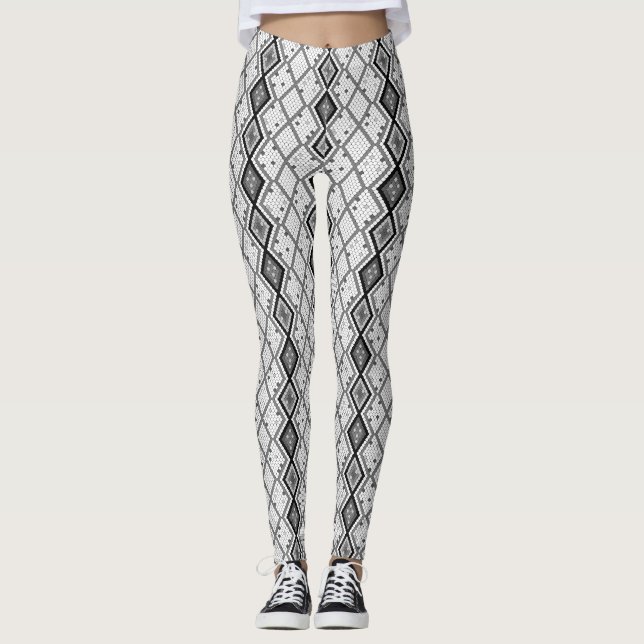 Svartvit Abstrakt Snake Skin Mönster Leggings (Framsida)