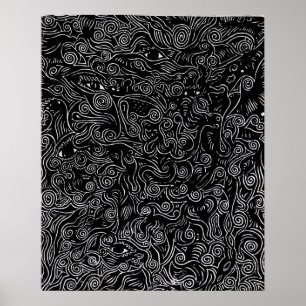 Svartvit abstrakt spiral och Öga Poster