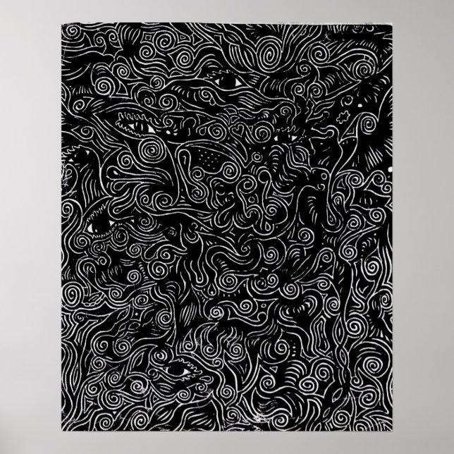 Svartvit abstrakt spiral och Öga Poster (Framsidan)