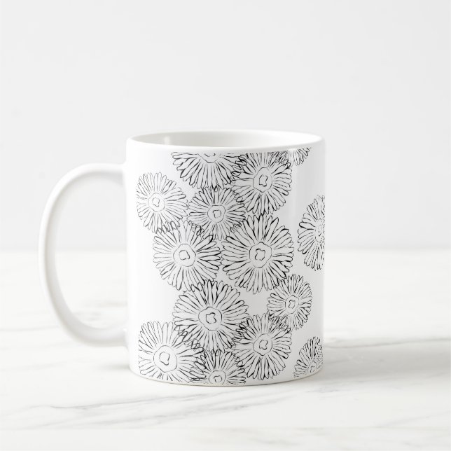 Svartvit abstrakt vår blommor kaffemugg (Vänster)