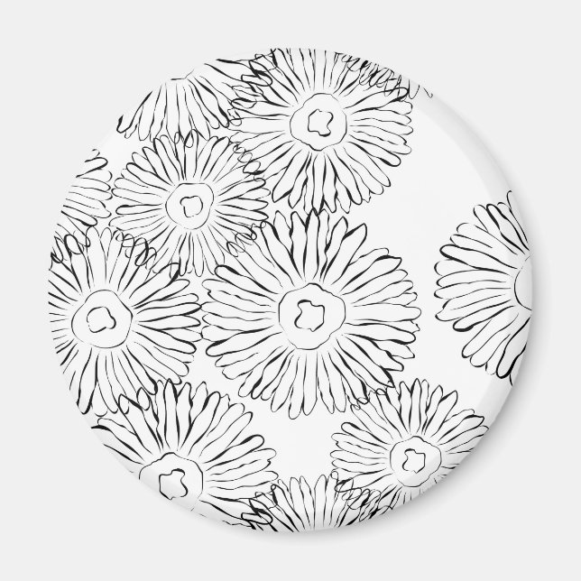 Svartvit abstrakt vår blommor magnet (Framsidan)
