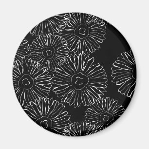 Svartvit abstrakt vår blommor magnet