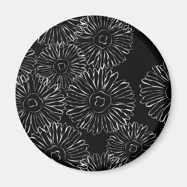 Svartvit abstrakt vår blommor magnet (Framsidan)