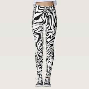 Svartvit Abstrakt Vätska Swirl Leggings