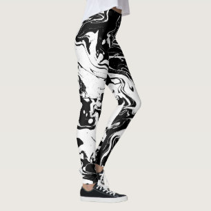 Svartvit abstrakt virvlar runt - damasker leggings