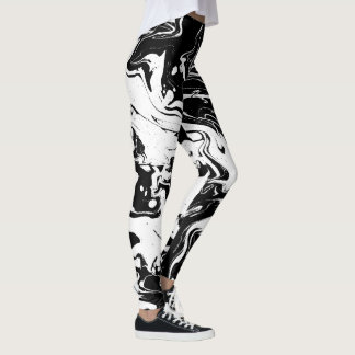 Svartvit abstrakt virvlar runt - damasker leggings