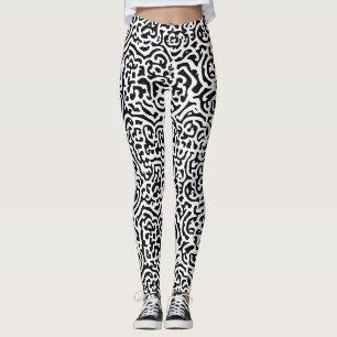 Svartvit Abstrakt Zebra mönstrad Leggings