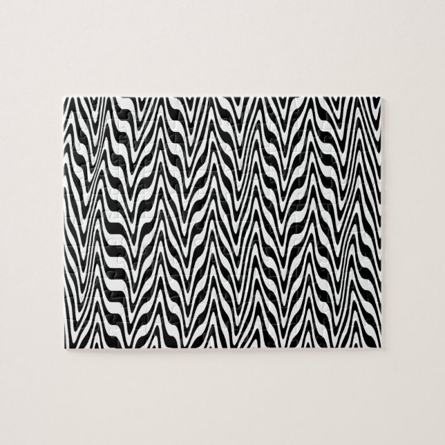 Svartvit Abstrakt Zigzag Pussel (Horisontell)