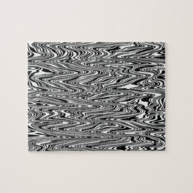 Svartvit Abstrakt Zigzag Swirl Pussel (Horisontell)