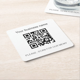 Svartvit affärs-pub-restaurangmenyns qr-kod underlägg papper kvadrat