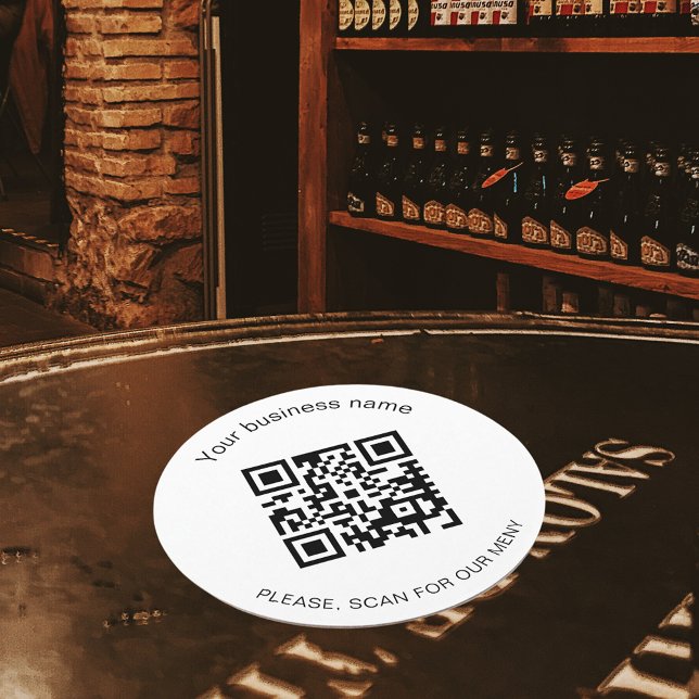 Svartvit affärs-pub-restaurangmenyns qr-kod underlägg papper rund (Skapare uppladdad)