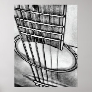 Svartvit akustiskt gitarr-perspektiv poster