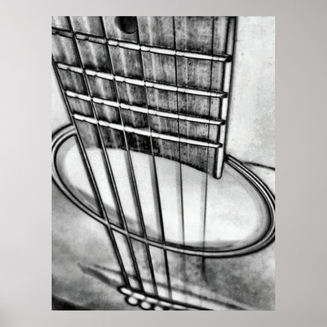 Svartvit akustiskt gitarr-perspektiv poster (Framsidan)