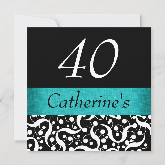 Svartvit akvatisk elegant oavsett ålder firande inbjudningar (Framsida)