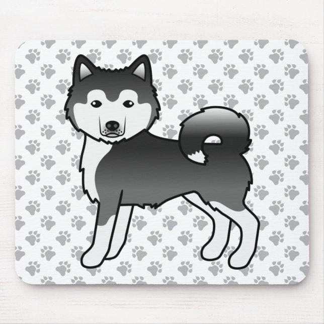 Svartvit Alaska, malamute Cute Tecknad hund Musmatta (Framsidan)