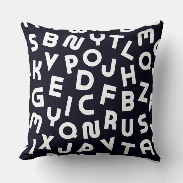 Svartvit alfabet Brev Pillow Kudde (Framsida)