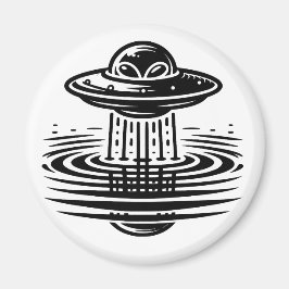 Svartvit Alien i UFO Ai art Magnet