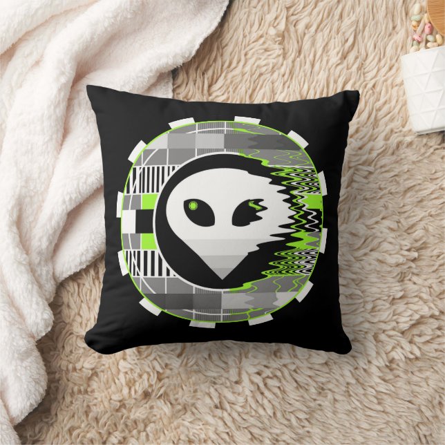 Svartvit Alien TV Round dekorativ kudde (Filt)