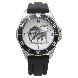 Svartvit amerikanbuffel armbandsur