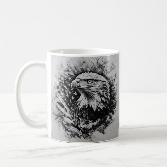 Svartvit amerikansk flagga örn kaffemugg (Vänster)