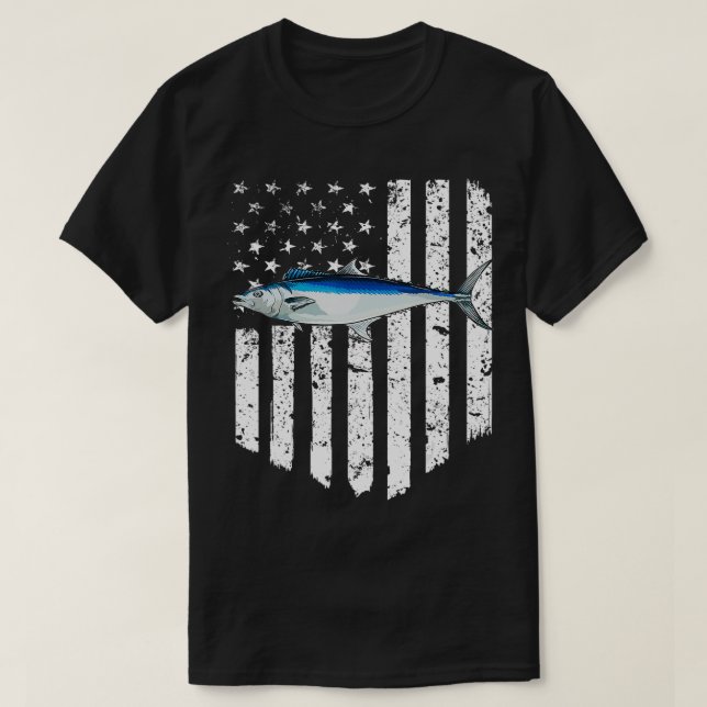 Svartvit amerikansk Flagga Spansk makerel 4:e T Shirt (Design framsida)